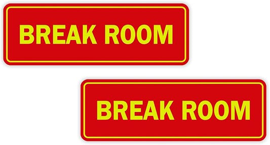 Standard Break Room Door or Wall Sign - Red/Yellow - Large 2 Pack
