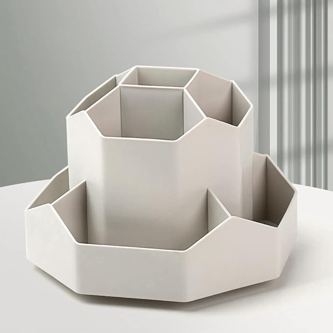 Rotating Art Supply Storage Organizer,Pencil Holder with 9 Compartment, Pen Storage Organizer, for Kids Art Desk, Homeschool Supplies, Home Office Desktop Organizer(Grey)