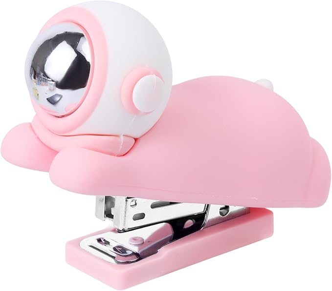 Honagu Cute Stapler, Cartoon Stereoscopic Silicone Stapler, Labor-Saving Office Supplies, Desktop Stationery Gift for Students Kids (Pink)