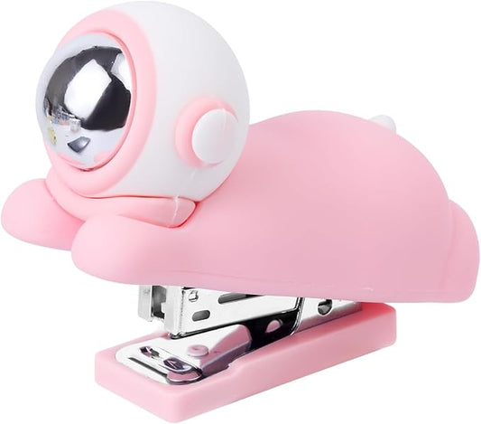 Honagu Cute Stapler, Cartoon Stereoscopic Silicone Stapler, Labor-Saving Office Supplies, Desktop Stationery Gift for Students Kids (Pink)