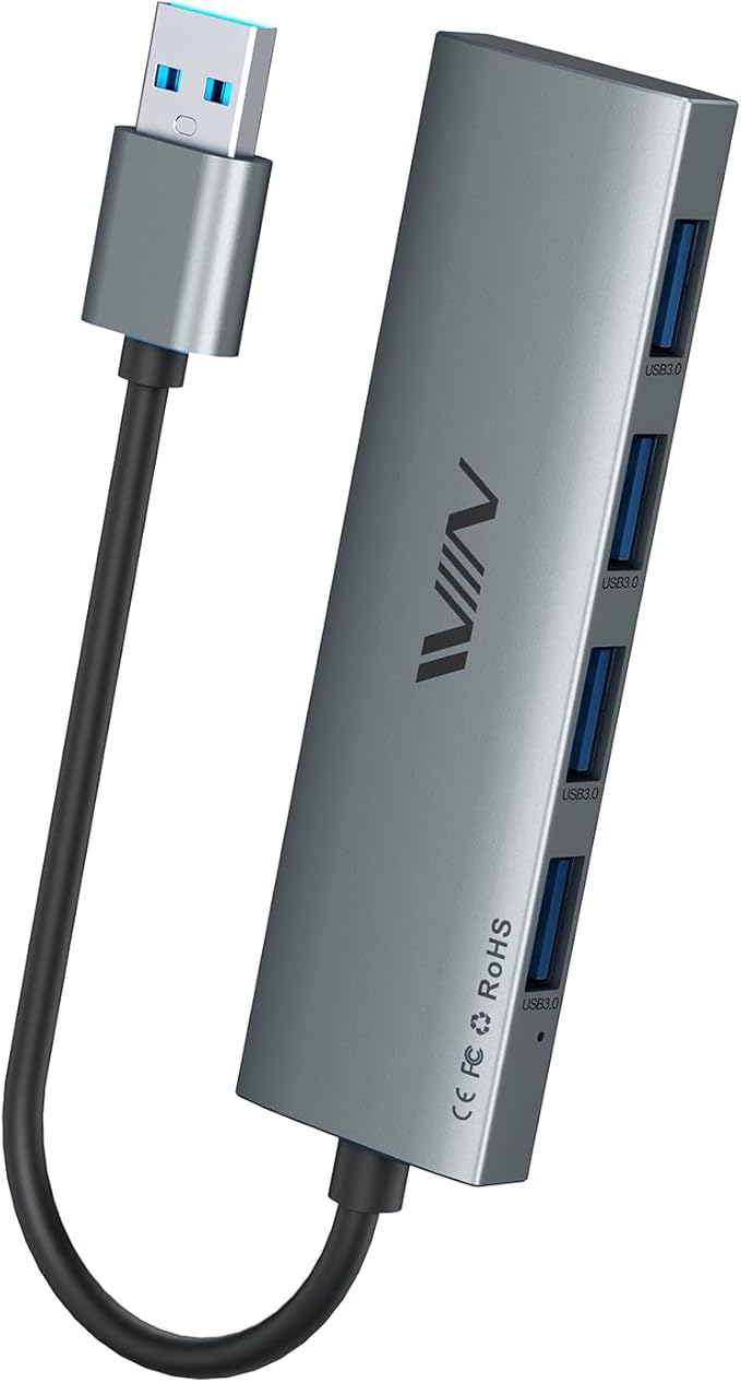 USB 3.0 Hub,4 Port USB Splitter Extender Portable Adapter Multiport Data Hub for Laptop,Xbox, Flash Drive,HDD,Console,Camera,Keyborad,Mouse Windows,Mac OS PC,Not Designed to Charge Devices-Grey