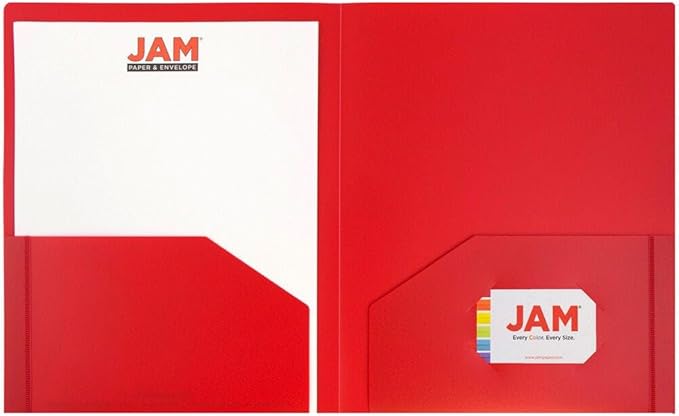 JAM PAPER Heavy Duty Plastic 2 Pocket Extra Tough School Folders - Red - Bulk 144/Box