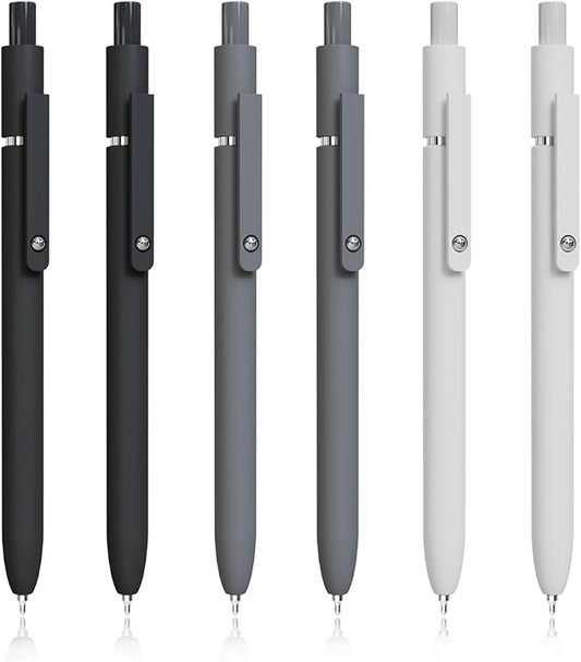6 Pcs Gel Pens,0.5mm Fine Point Black Ink Pens With Smooth Writing,Aesthetic Pens for School & Office Supplies(Black Gray White)