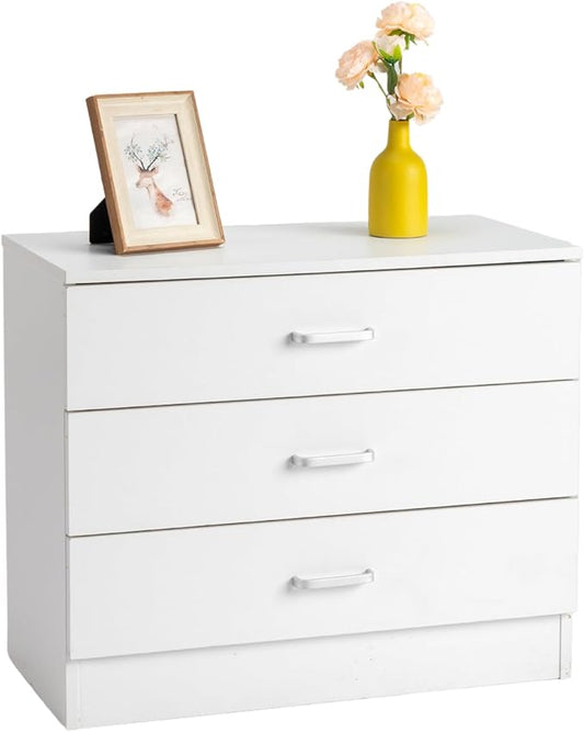 Karl home White 3 Drawer Dresser for Bedroom, Small Nightstand Modern Storage Chest of Drawer Wooden Side Table End Table for Bedroom, Living Room, Reception Room