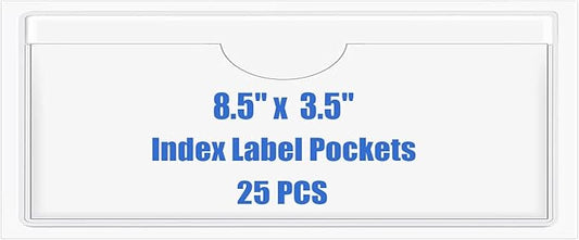 Origin-Joy 25 PCS Self-Adhesive Index Label Pockets, Clear Plastic Peel & Stick Card Holders with Top Open for Loading (8.5 x 3.5 inch)