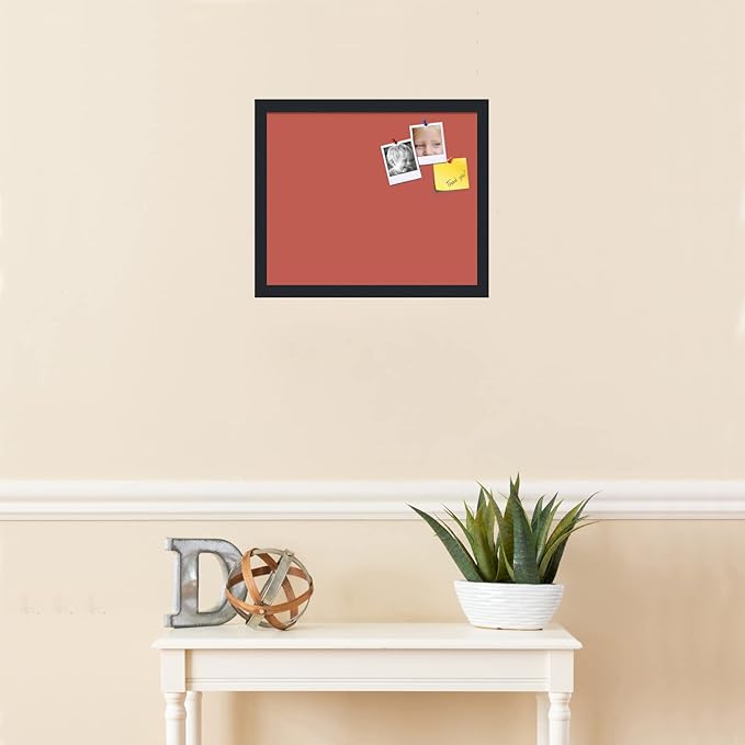 PinPix 17x14 Inch Cork Bulletin Board. This Decorative Framed Pin Board Comes with Crimson Pastel Design and a Satin Black Frame. Ideal for Home Office Decor or Message Board (PinPix-1807)