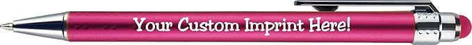 Personalized Pens with Stylus Tip -Bright Vibes- Click action - Custom - Black writing - Printed Name pens - Imprinted with Your Logo or Message - FREE PERSONALIZATION - 12 Pens/Box (Pink)