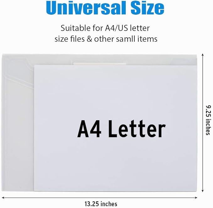 Sooez 24 Pack Plastic Envelopes Poly Envelopes, Clear Document Folders US Letter A4 Size File Envelopes with Label Pocket for School Home Work Office Organization, Clear