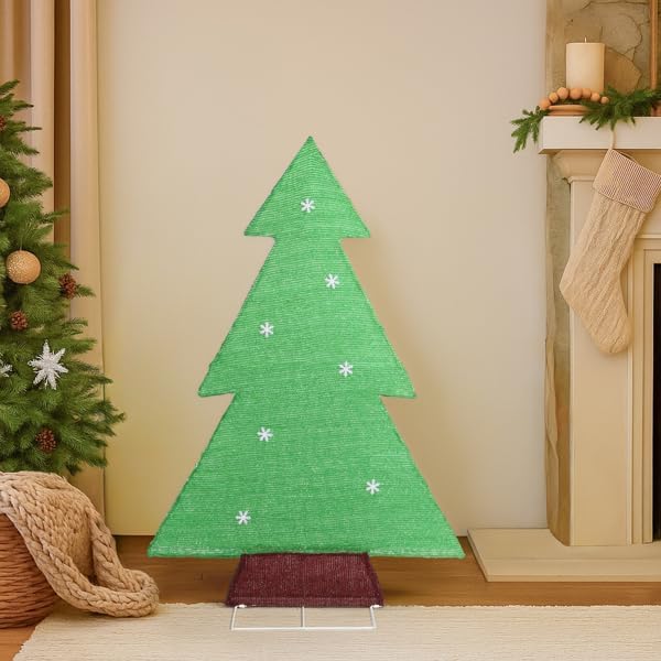 CZBZ 4FT Christmas Lighted Tree Decorations with 110 LED Warm White Lights, Pre-Lit Green Tinsel Christmas Tree for Outdoor Yard Lawn Garden Home Indoor Holiday Front Porch Décor