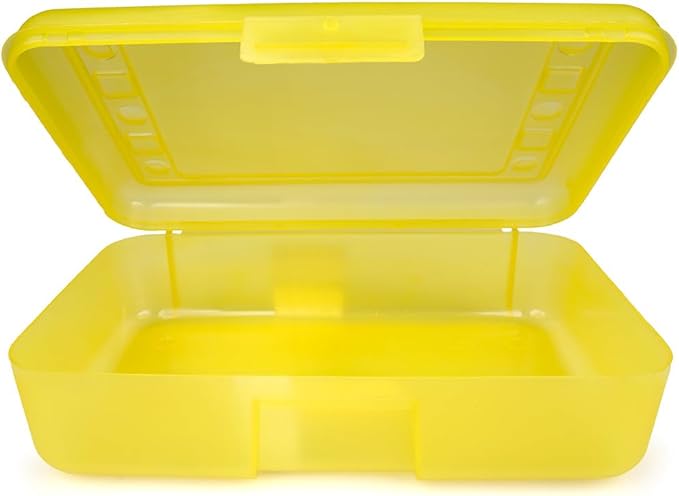 Craft County | Transparent Pencil Box | Colored Utility Box Storage Office Supplies Organizer | Yellow