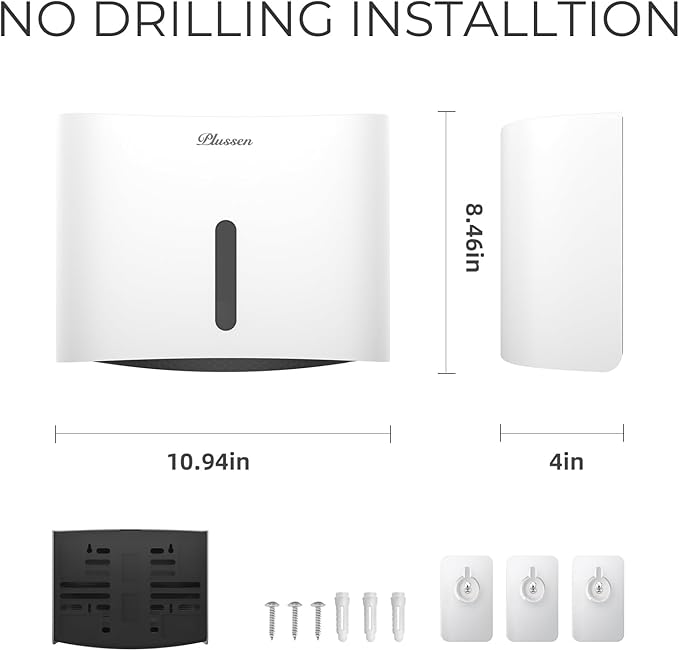 Paper Towel Dispenser Wall Mount, Adhesive No Drilling Multifold Trifold Cfold Commercial Hand Towel Dispenser,White-PN6015