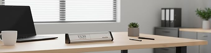 NAME PLATE HOLDER TABLE DESK STAND SIGN FRAME DISPLAY CURVATURE DESIGN SILVER ALUMINUM (30 mm H x 150 mm W)