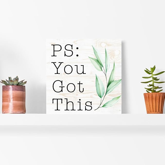 You Got This Sign Wood Box,Funny Inspirational Quote Wooden Block Sign for Home Office Tabletop Shelf Decor 5" x 5",Motivational Desk Decor Accessories for Women