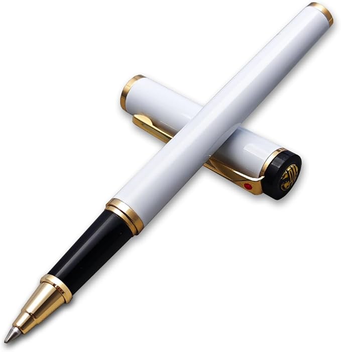Luxury Ballpoint Pen, 24k Gold Trim, Best Rollerball Pen Gift Set for Men and Women, Perfect for Signature Executive Office, Beautiful Pen Gift Box, Writing and Drawing (White)