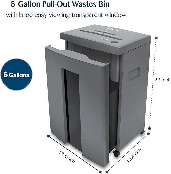 WOLVERINE 10-Sheet Super Micro Cut High Security Level P-5 Heavy Duty Paper/CD/Card Ultra Quiet Shredder for Home Office by 60 Mins Running Time and 6 Gallons Pullout Waste Bin SD9612 (Grey ETL)