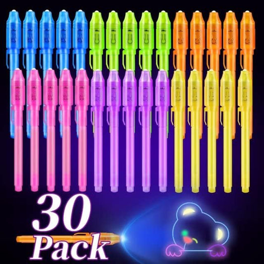 30 Pieces Invisible Ink Pen with UV Light Spy Pen Magic Marker for Kids Secret Message Pens Party Favors Ideas Gifts Easter Day Halloween