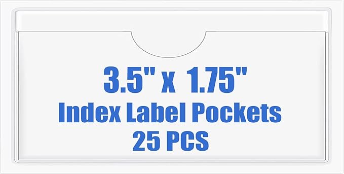 Origin-Joy 25 PCS Self-Adhesive Index Label Pockets, Clear Plastic Peel & Stick Card Holders with Top Open for Loading (3.5 x 1.75 inch)