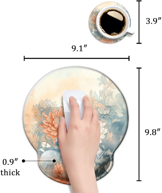 Ergo Comfort Gel Wrist Rest Mouse Pad-Ergonomic Office Mousepad with Wrist Support-Non-Slip, Design Desk Accessories Mat for Home&Game Decor Japanese Floral
