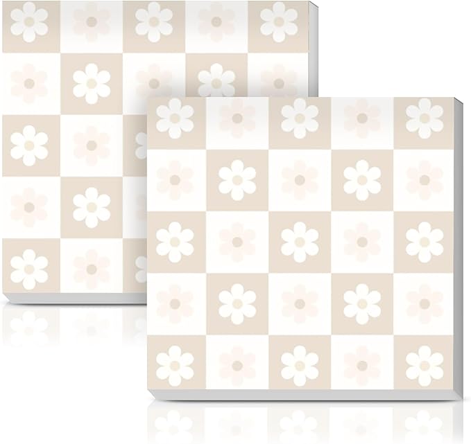 Sticky Notes 3x3 Inches, 2 Pads Cute Colorful Self-Stick Note Pads, Easy to Post for Home, Office and Daily Life Organization Cute Chedkerboard Flowers
