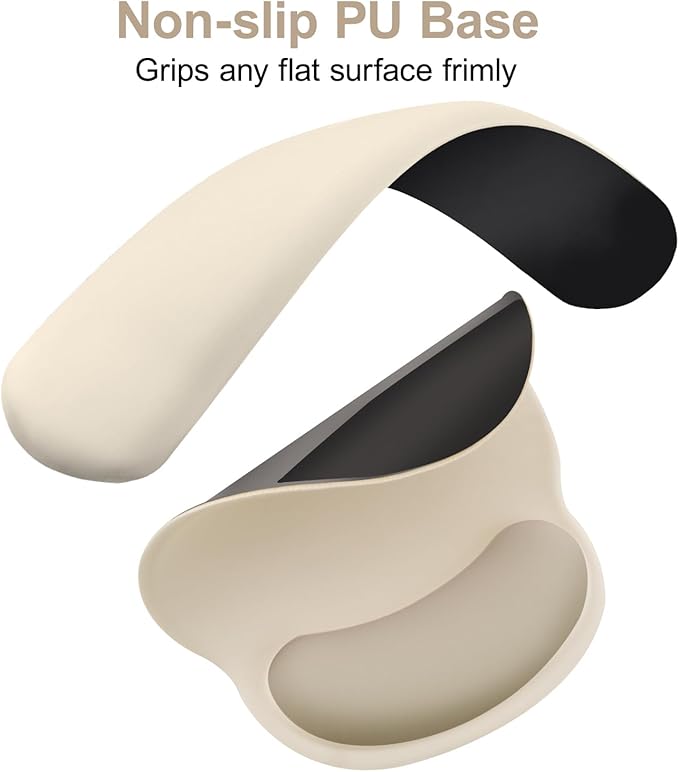 MOSISO Wrist Rest Support for Mouse Pad&Keyboard Set, Circle Curved Ergonomic Mousepad&Coaster Non-Slip Base Home/Office Pain Relief&Easy Typing Pad with Soft Cloth&Silicone Lining, Khaki