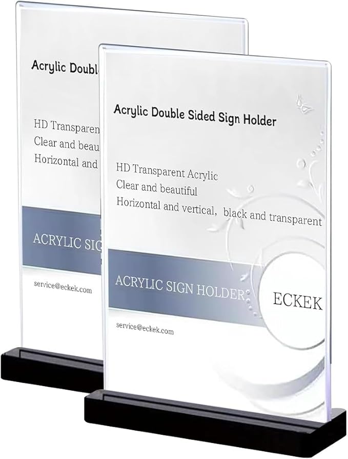2 Pack Acrylic Sign Holder Menu Displays Double Sided Sign Stand A4/A5/A6 Clear (Black Vertical A4 210×297mm/8.27×11.69 inches)