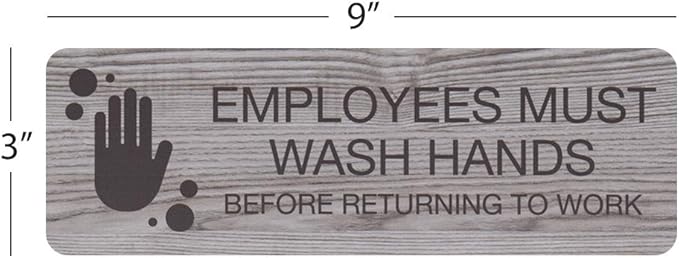 SBLABELS Employees Must Wash Hands Indoor Easy Adhesive Mount Door and Wall Sign for Restaurants and Small Businesses 3" x 9" - Ash Grey