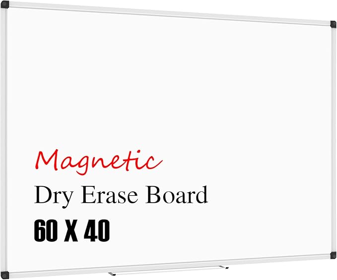 XBoard Large Magnetic Whiteboard 60 x 40 Inch, Dry Erase Board for Wall with Marker Tray | Aluminum Frame Message Presentation Board