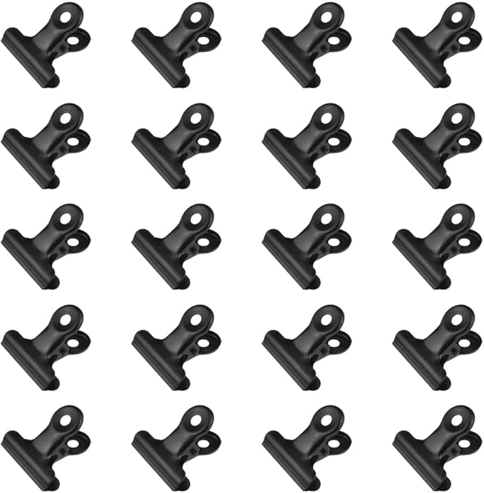 HAHIYO 1.25inch Black Bulldog Clips Metal File Hinge Binder Clips Clamps Save Space Strong Spring Jaws Rock Solid Grip Book Lay Flat Deburred Edge for Hang Photos Wall Grid Dog Food 20PCS