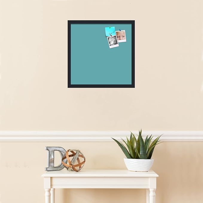 PinPix 18x18 Inch Cork Bulletin Board. This Decorative Framed Pin Board Comes with Aqua Pastel Design and a Satin Black Frame. Ideal for Home Office Decor or Message Board (PinPix-1806)