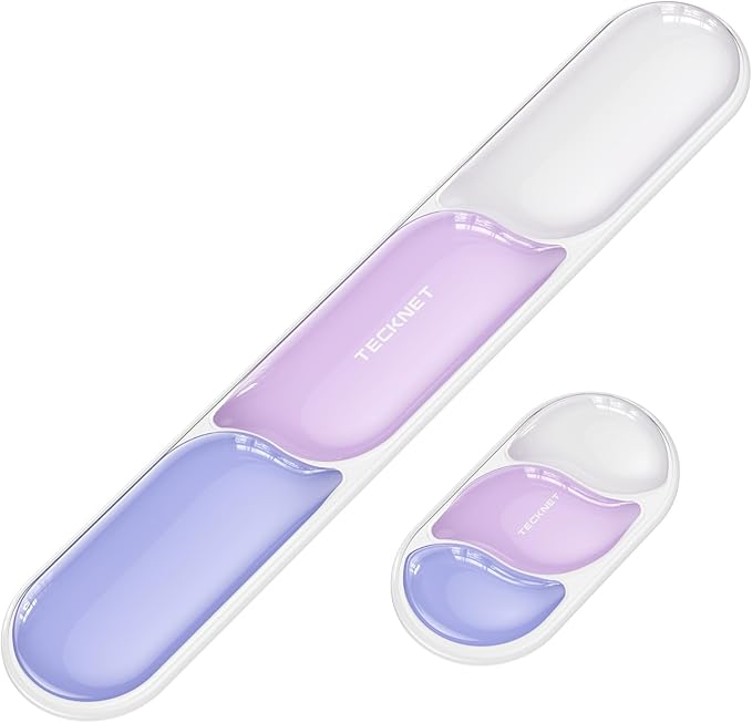 TECKNET Silicone Gel Wrist Rest for Computer Keyboard, Ergonomic Clear Gel Keyboard Wrist Rest Set for Typing Pain Relief, Comfortable Cool-Touch Wrist Support Pad for Office, Gaming, Study, Purple