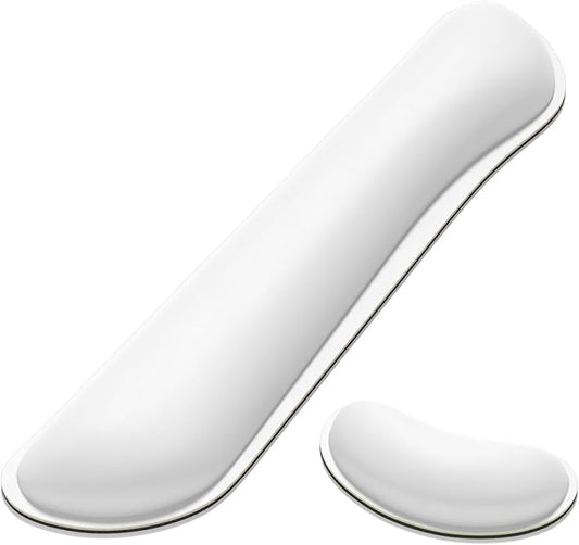 Dapesuom Keyboard Wrist Rest Set, Cute PU Leather Wrist Cushion for Computer Keyboard and Mousepad, Memory Foam Mouse Pad Rests Support with Non-Slip Base for Typing Pain Relief, Laptop, Ivory White
