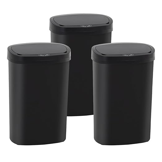 PayLessHere 13 Gallon Trash Can Kitchen Trash Can Automatic Garbage Can with Lid Touch Free High-Capacity Motion Sensor for Kitchen Bedroom Bathroom Office Wateproof Trash Bin (3, Black)