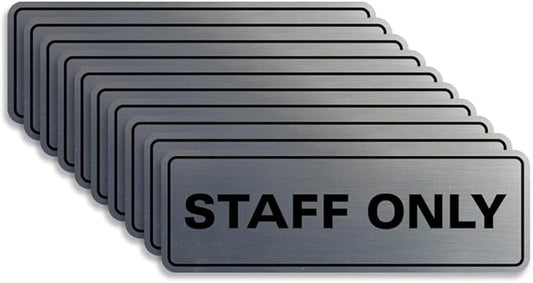 All Quality Standard Staff Only Wall or Door Sign | Easy Installation | Office Workplace Signs | Enhanced Security ‌ - Silver - Medium (10 Pack)