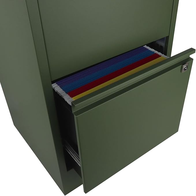Bisley 2-Drawer Flush Front Vertical File Cabinet - Olive Green, 2 Hanging File Drawers, Powder-Coated Steel, Locking Drawers