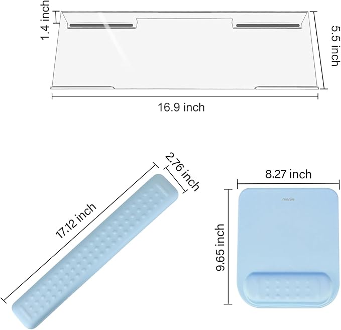 MOSISO Computer Keyboard Stand&Wrist Rest Support for Keyboard &Mouse Pad Set, Ergonomic Massage Wrist Rest Set, Easy Typing Working Acrylic Clear Stand for Office Home, Air Blue
