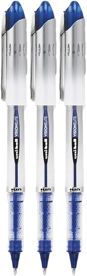 Vision Elite Rollerball Pens, Bold Point (0.8mm), Blue Ink, 3 count, Bundle with Plastic Reusable Pouch