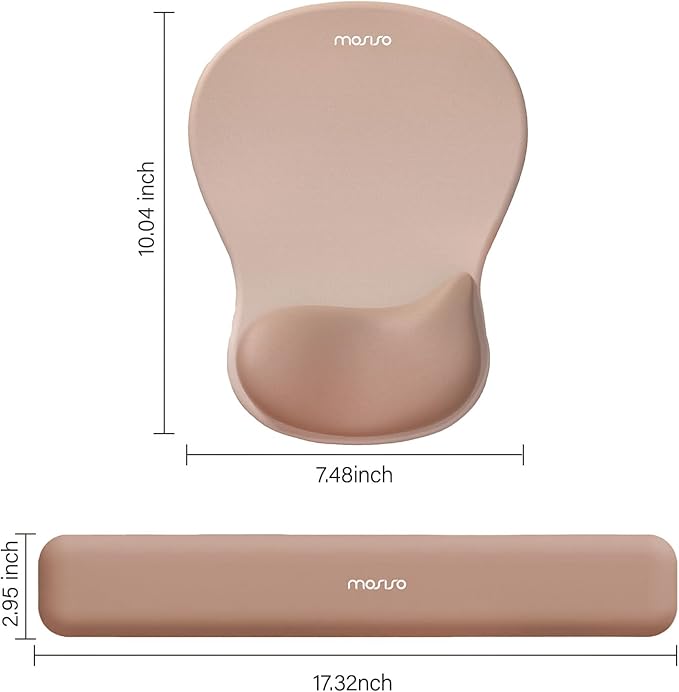 MOSISO Wrist Rest Support for Mouse Pad&Keyboard Set, Ergonomic Mousepad with Concave Curved Memory Foam, Non-Slip Base Pain Relief Comfortable Rectangular Easy Typing Pad for Home/Office, Brown