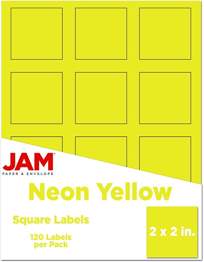 JAM PAPER Product & Container Labels - Square - 2 x 2 - Neon Yellow - 120/Pack