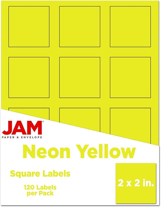 JAM PAPER Product & Container Labels - Square - 2 x 2 - Neon Yellow - 120/Pack