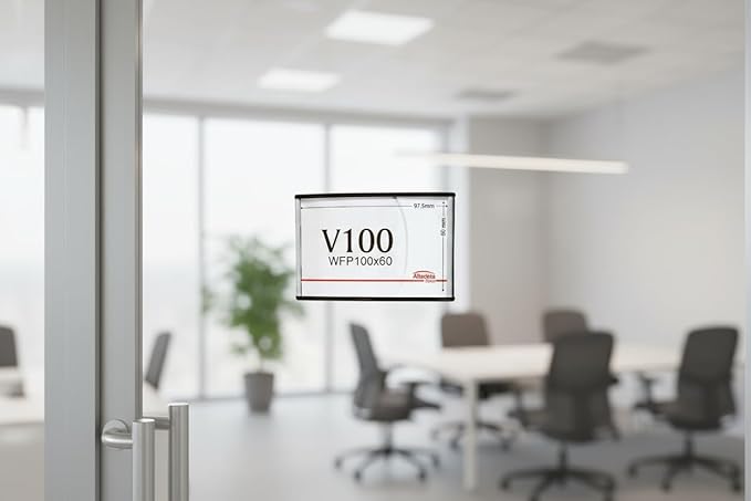 SET OF 5, SIGN HOLDER FOR DOOR OR WALL MOUNT NAME PLATE FRAME DISPLAY CURVATURE PLAQUE SILVER ALUMINUM, 4.00" W x 2.36" H