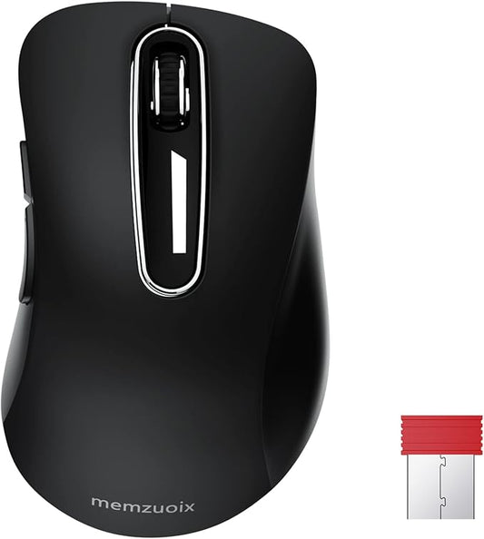 memzuoix 2.4G Wireless Mouse, 1400 DPI Computer Mouse with USB Receiver, Portable Wireless USB Mice Battery Powered Cordless Mice for Laptop, PC, Desktop, 5 Buttons (Black)