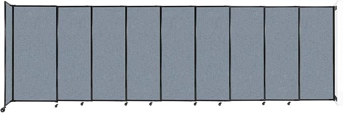 Wall-Mounted Sliding StraightWall Room Divider | Adjustable Widths | Locking Wheels | Room Separator | Up to 19'9" Wide x 6' Tall Powder Blue Fabric Panels