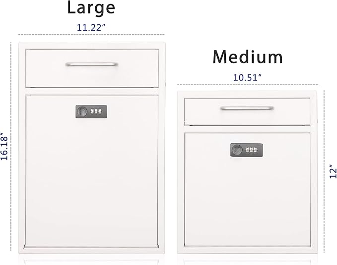 xydled Wall-Mount Mailbox with Combination Lock, Steel Key Lock Mail Boxes Outdoor, Locking Wall Mount Mailbox, Security Key Drop Box, Collection Boxes, 17.2H x 12.2L x 5.8W Inches, White, XL Large