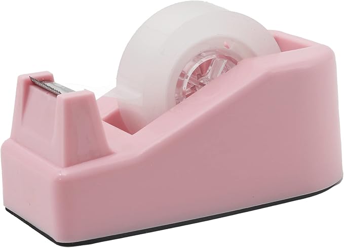 Desktop Tape Dispenser Heavy Duty Desk Accessories Floral Office Tape Dispensers, Weighted Non-Skid Base, Macaron Pink