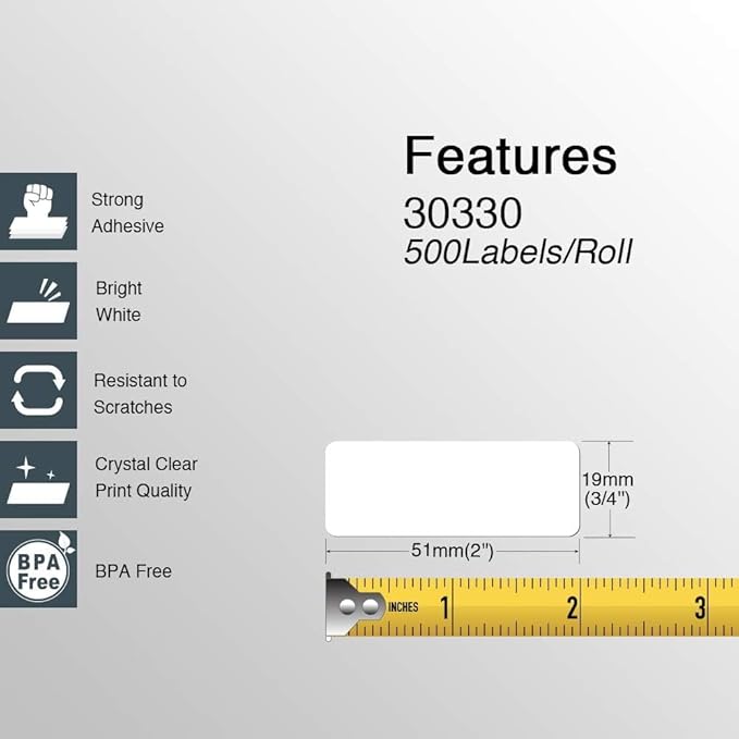 BETCKEY - Compatible DYMO 30330 (3/4" x 2") Multipurpose Labels - Compatible with DYMO Labelwriter 450, 4XL, NOT FIT 550 & 5XL [10 Rolls/5000 Labels]