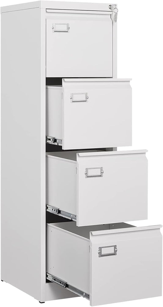 4 Drawer File Cabinet, Filing Cabinets for Home Office, Metal Vertical File Storage Cabinet with Lock, Locking File Cabinet for A4 Legal/Letter, 15" W x 17.7" D x 50.1" H, Assembly Required