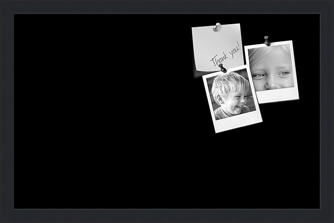 PinPix 22x14 Inch Cork Bulletin Board. This Decorative Framed Pin Board Comes with Solid Black Design and a Satin Black Frame. Ideal for Home Office Decor or Message Board (PinPix-622)