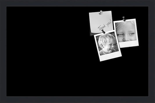 PinPix 22x14 Inch Cork Bulletin Board. This Decorative Framed Pin Board Comes with Solid Black Design and a Satin Black Frame. Ideal for Home Office Decor or Message Board (PinPix-622)