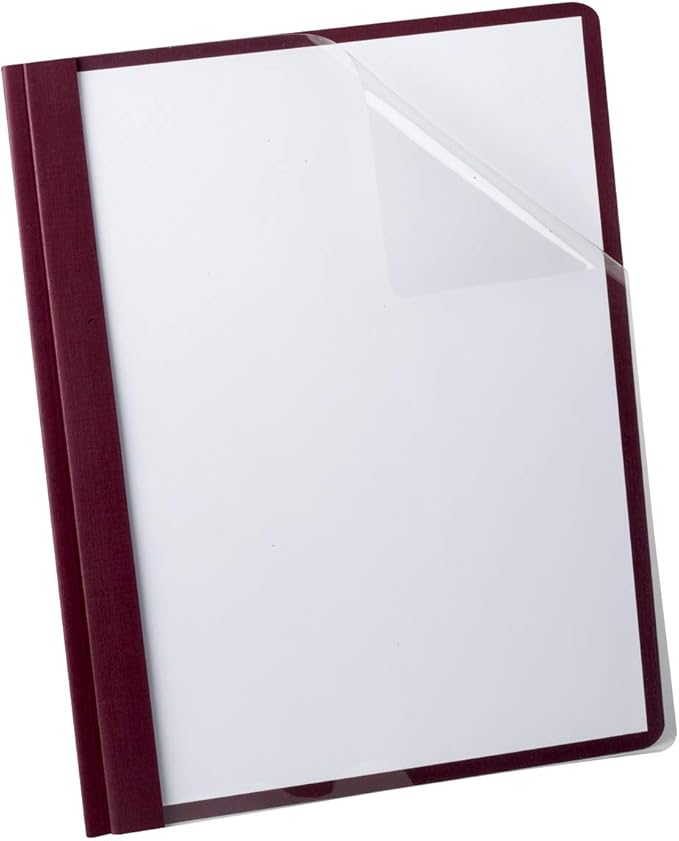 Oxford Clear Front Report Cover, 3 Prong, 1/2 inch Capacity, Burgundy, Letter Size, 25 per Box, (53341)