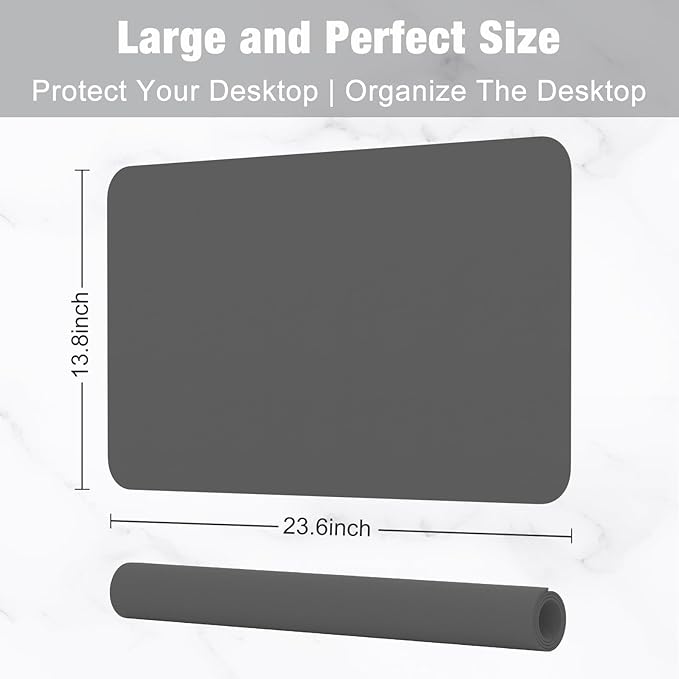 Hsurbtra Desk Pad, 23.6" x 13.8" PU Leather Desk Mat, M Extended Mouse Pad, Waterproof Desktop Blotter Protector, Non-Slip Ultra Thin Small Laptop Keyboard Writing Mat for Office Home, Dark Gray